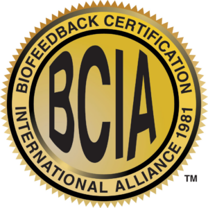Gold seal badge for Biofeedback Certification International Alliance (BCIA), established 1981.